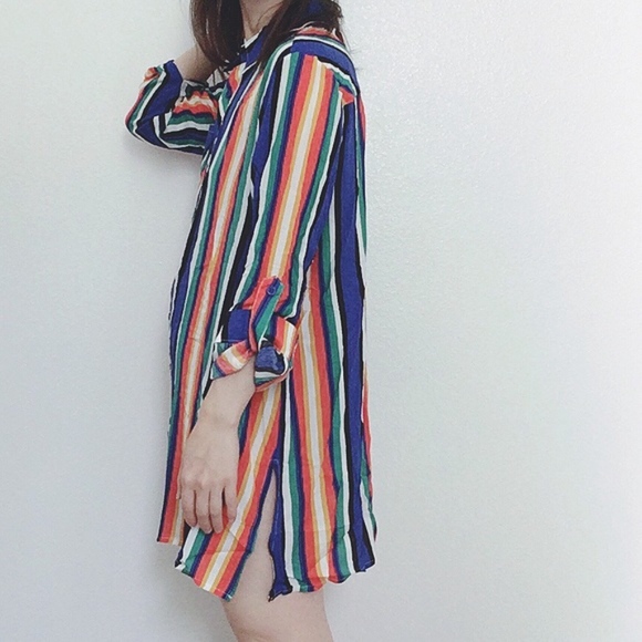 💛NWT rainbow stripe button-down shirt dress - Picture 3 of 7
